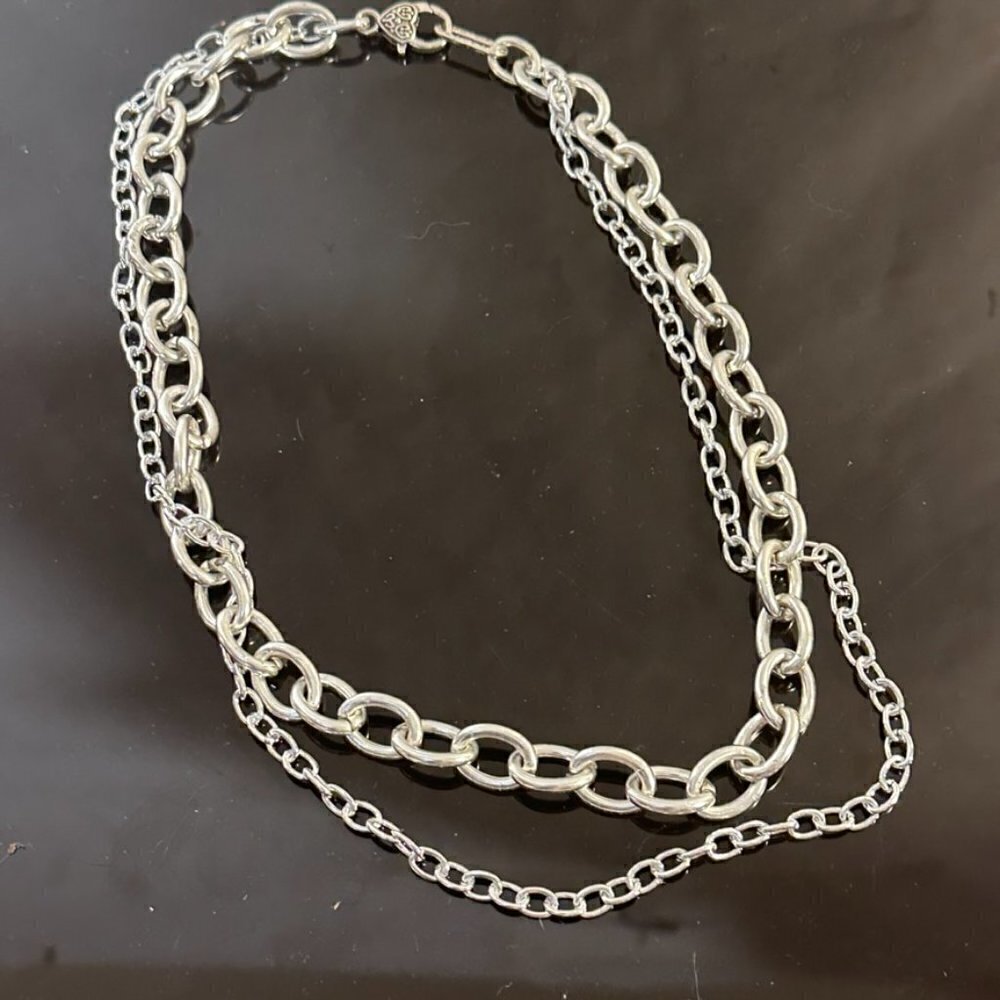 Silver Chain 2 Strand Necklace Lightweight Contemporary Punk Rock Gift - Picture 6 of 6